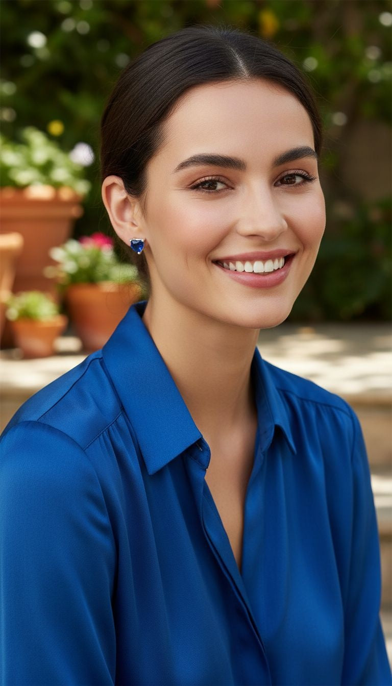 Zilveren blauwe hart oorbellen