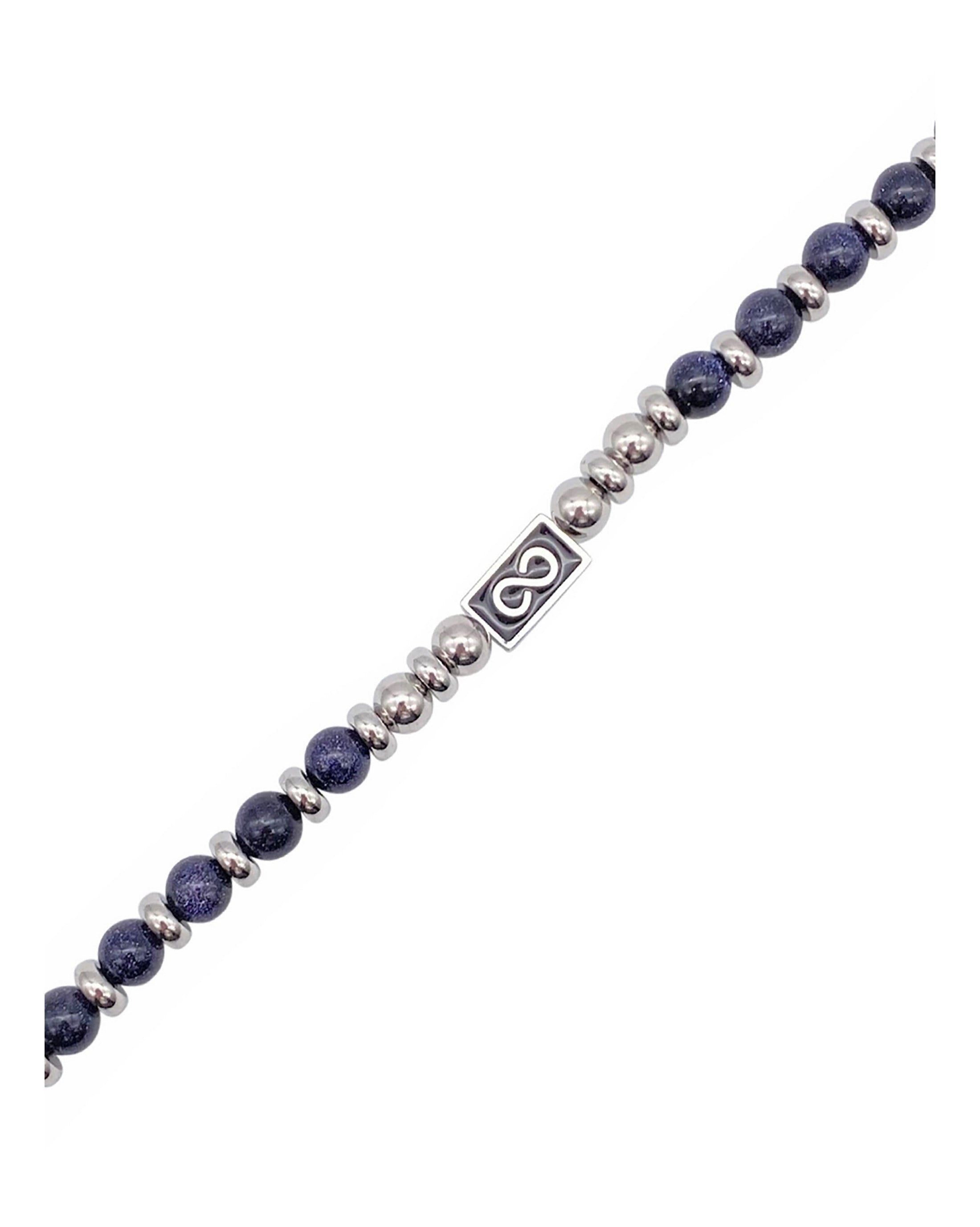 BRACELET ACIER PIERRES AGATES BLEUES ET MOTIF INFINI