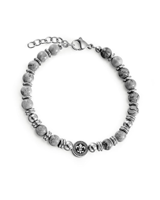 Armband van grijze jaspissteen met fleur-de-lis-motief