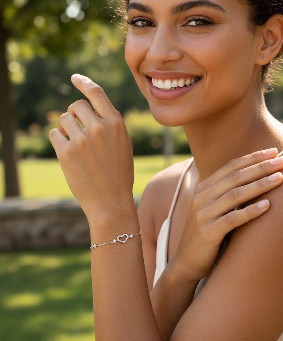 BRACELET EN ARGENT COEUR ET PIERRES