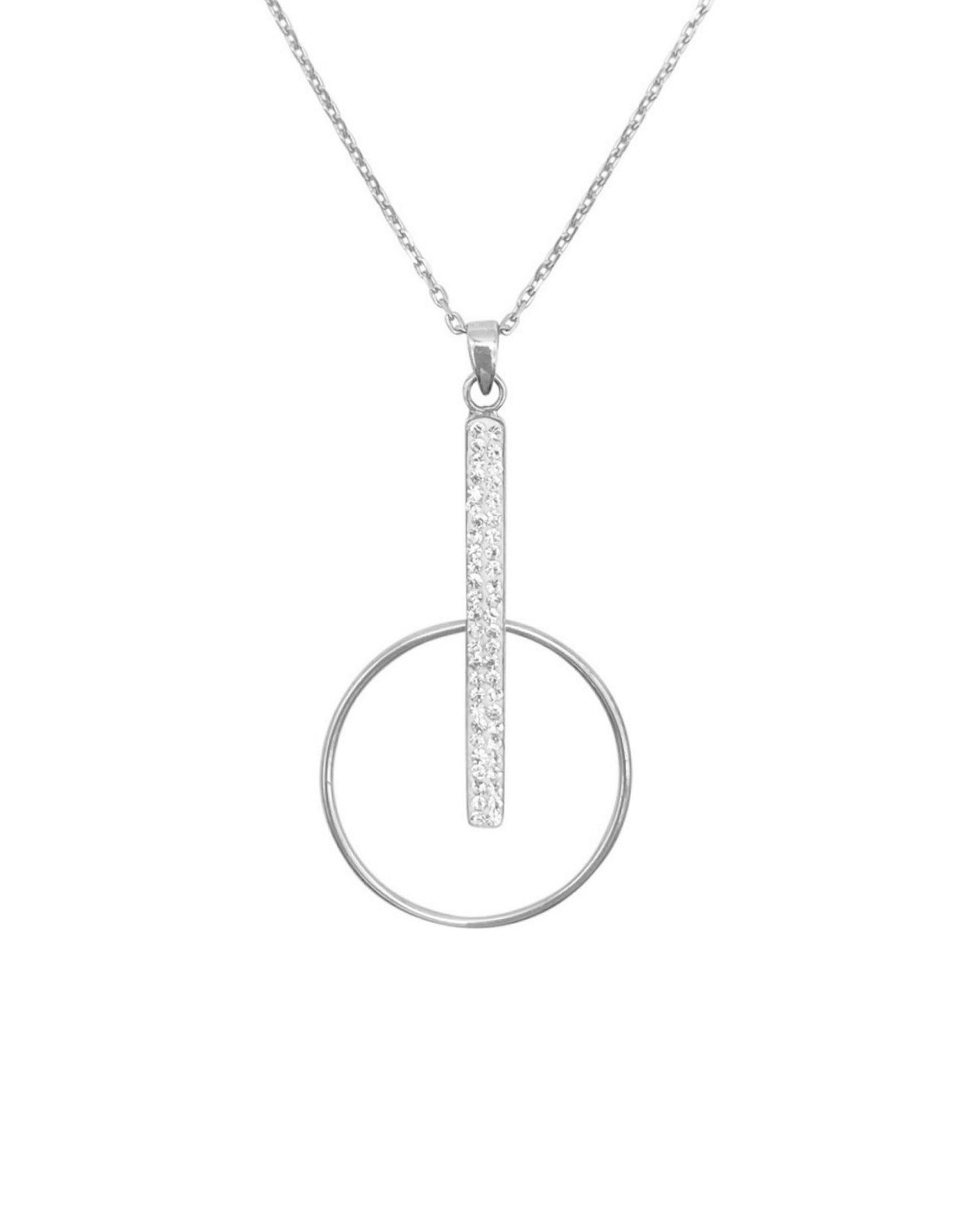COLLIER EN ARGENT PENDENTIF BARRE AVEC STRASS ET CERCLE