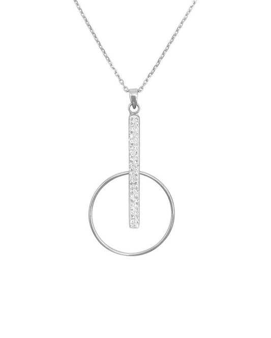 Collier en argent pendentif barre avec strass et cercle