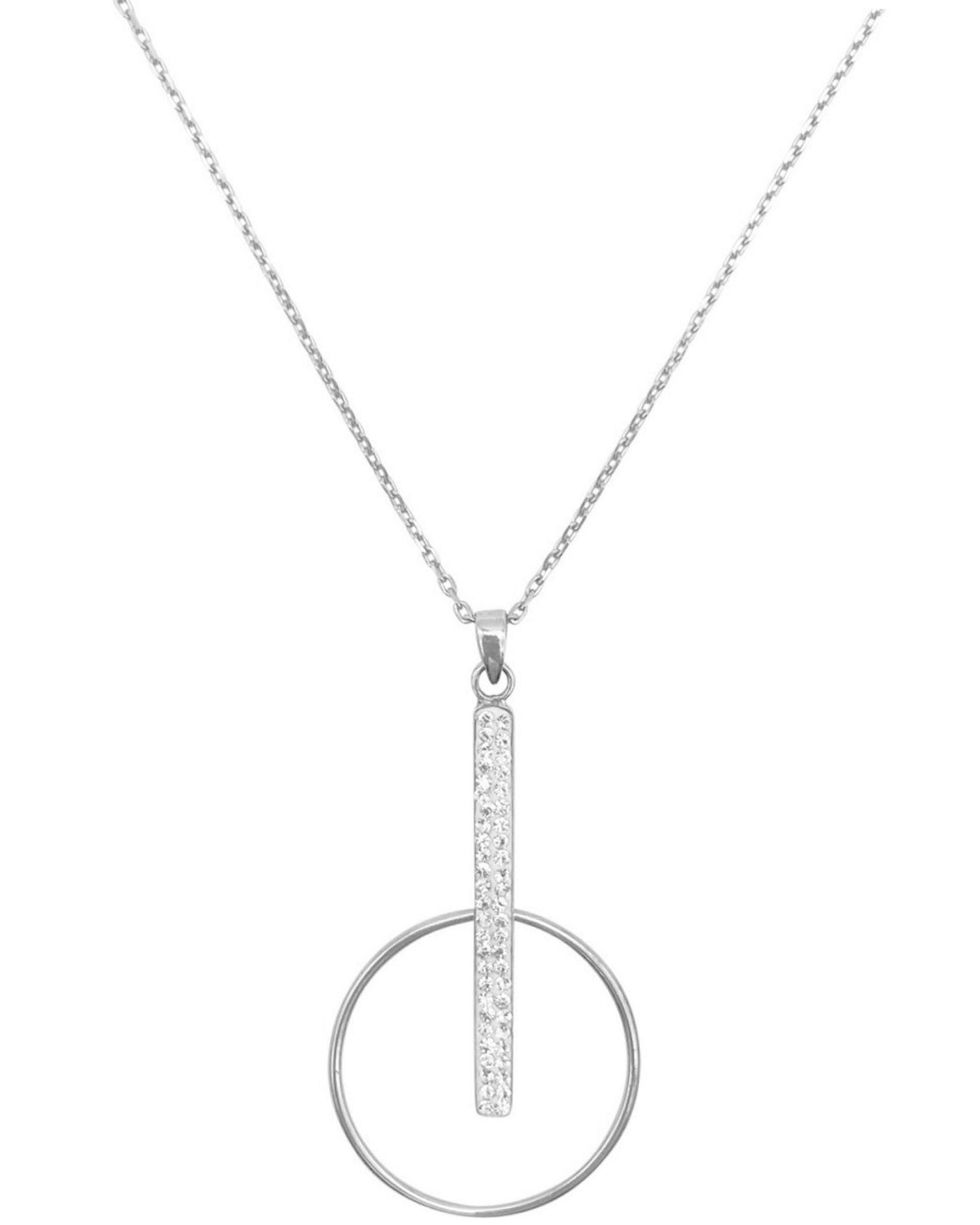 COLLIER EN ARGENT PENDENTIF BARRE AVEC STRASS ET CERCLE