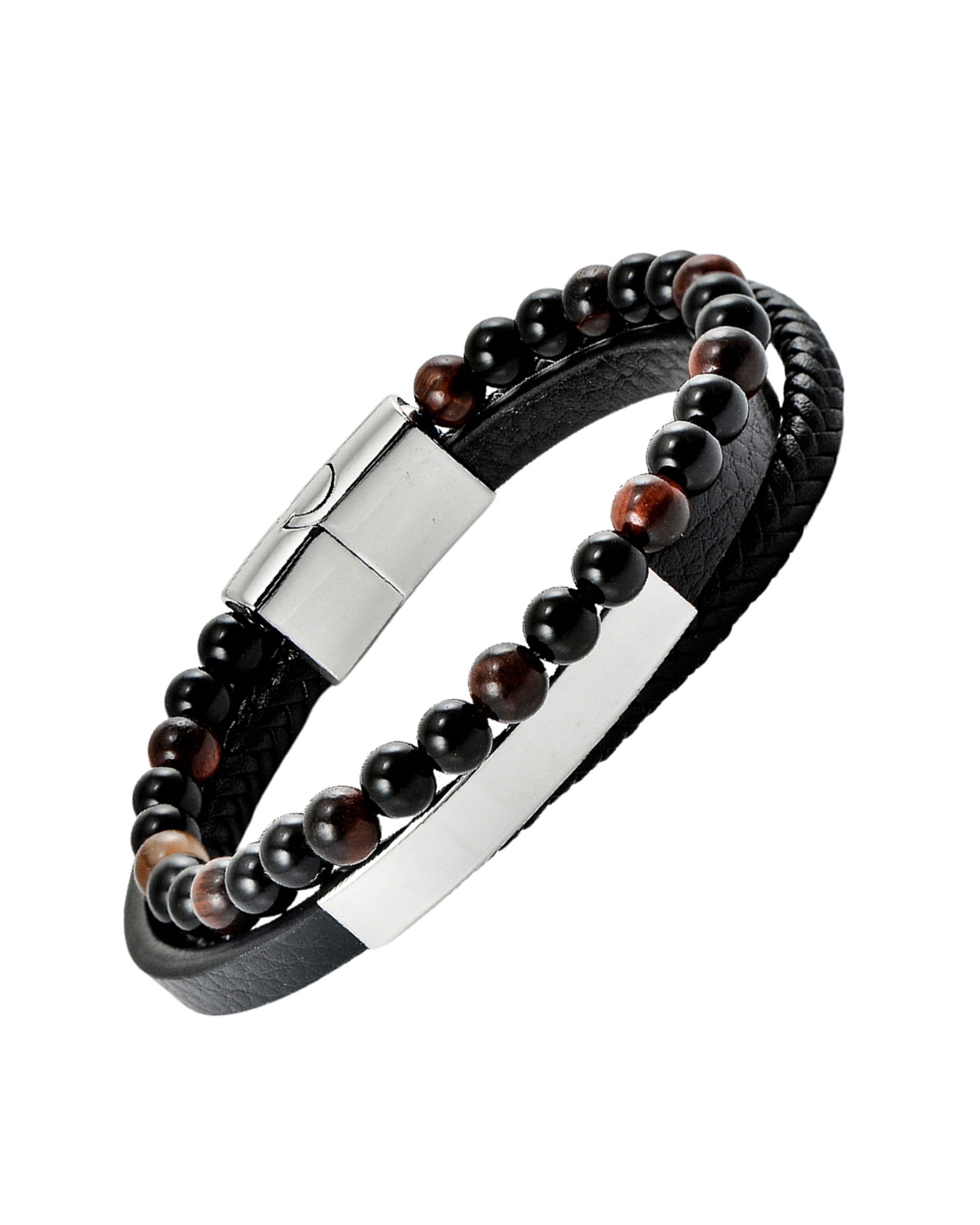 BRACELET EN CUIR ET PIERRES OEIL DE TIGRE ROUGES