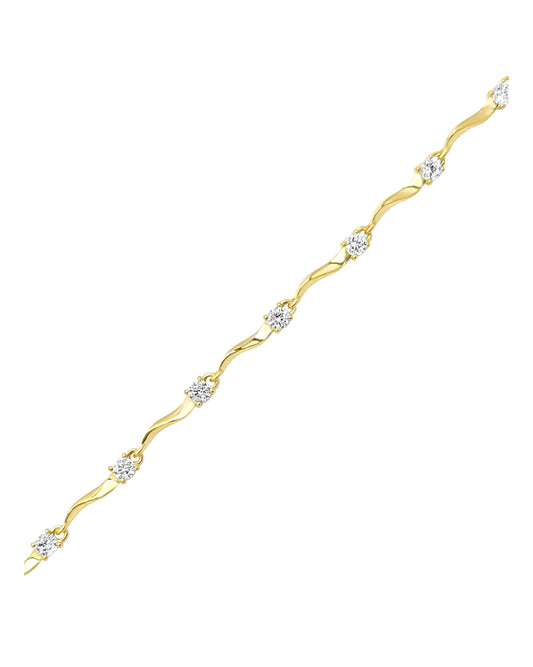 Gold-plated waves bracelet with zirconium