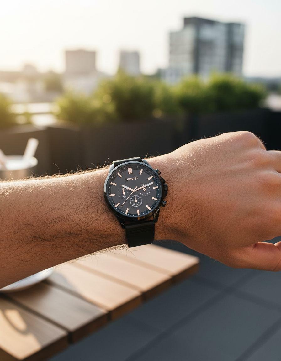 Montre Venizi rosée bracelet cuir noir