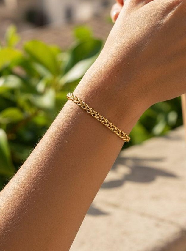 BRACELET EN ACIER DORE MAILLE PALMIER 6 MM