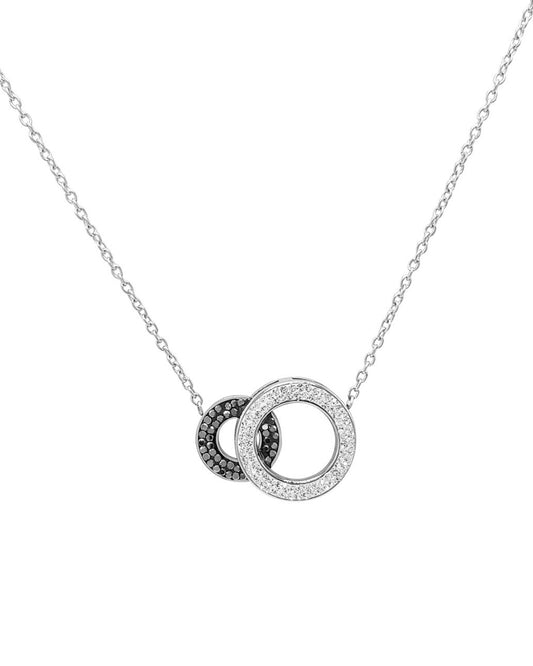 Stalen ketting met 2 zwart-witte cirkels en strass