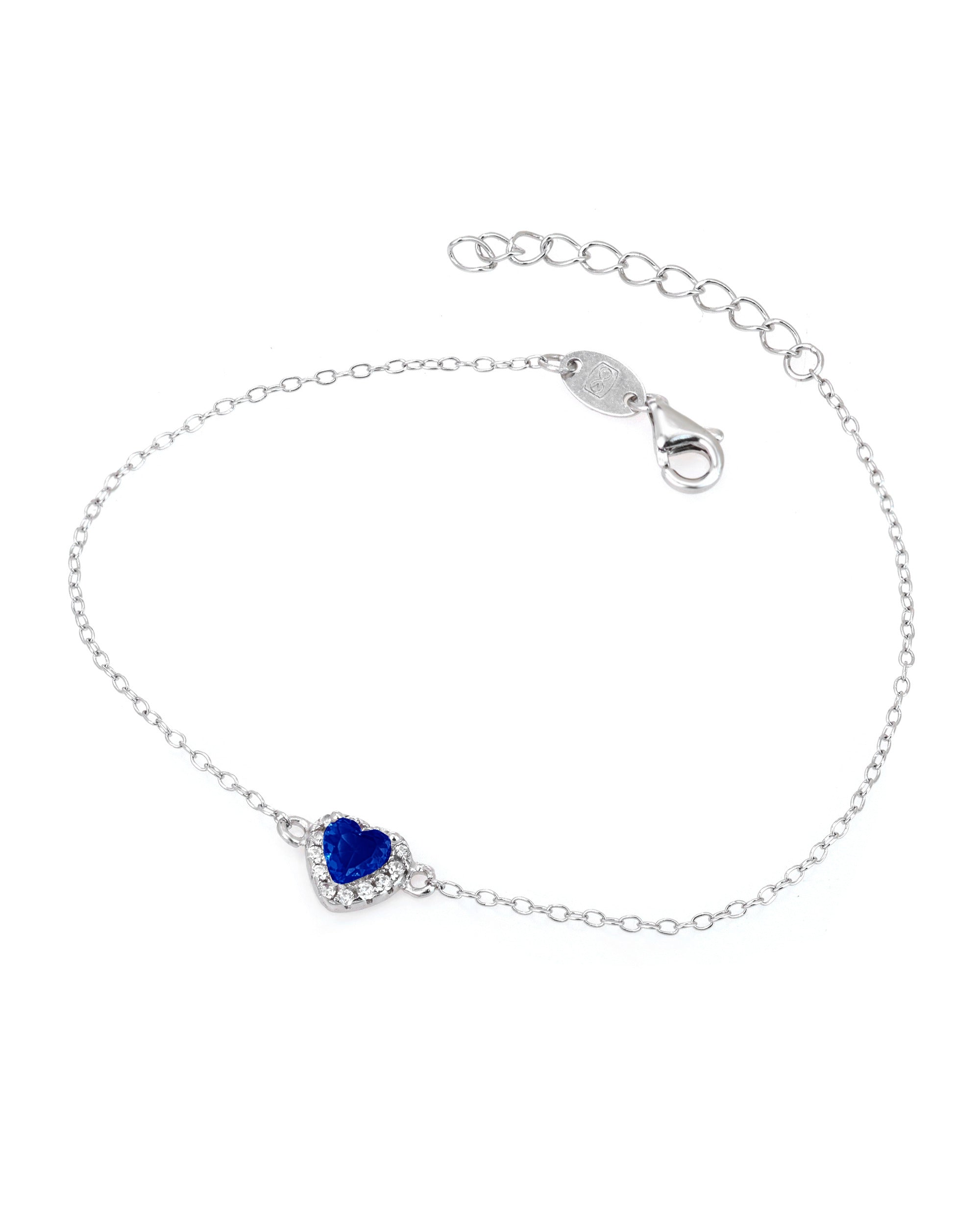 Bracelet en argent massif avec coeur bleu saphir