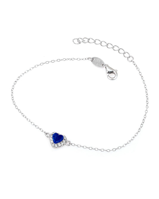 Bracelet en argent massif avec coeur bleu saphir