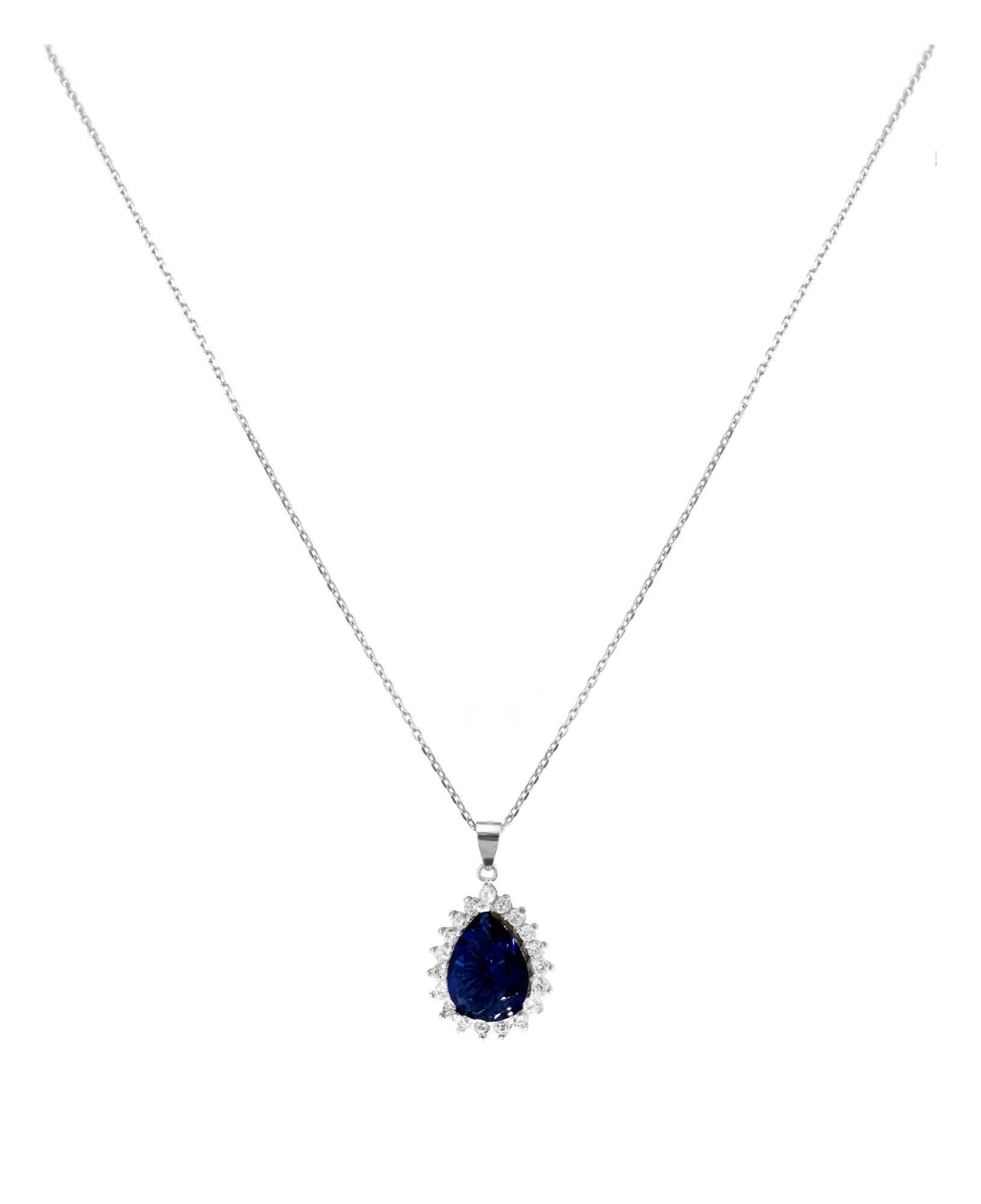COLLIER EN ARGENT AVEC PENDENTIF GOUTTE BLEUE