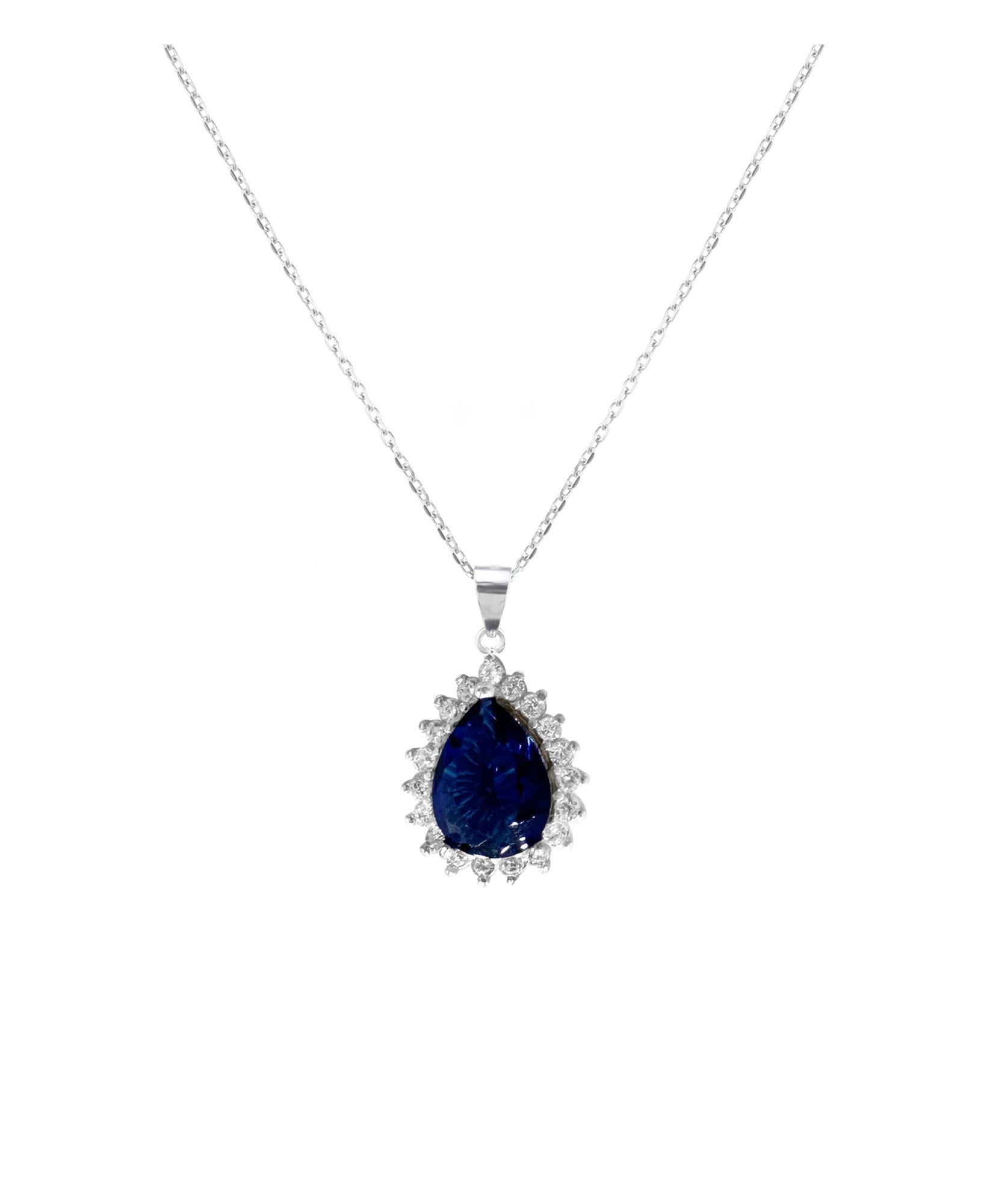 COLLIER EN ARGENT AVEC PENDENTIF GOUTTE BLEUE