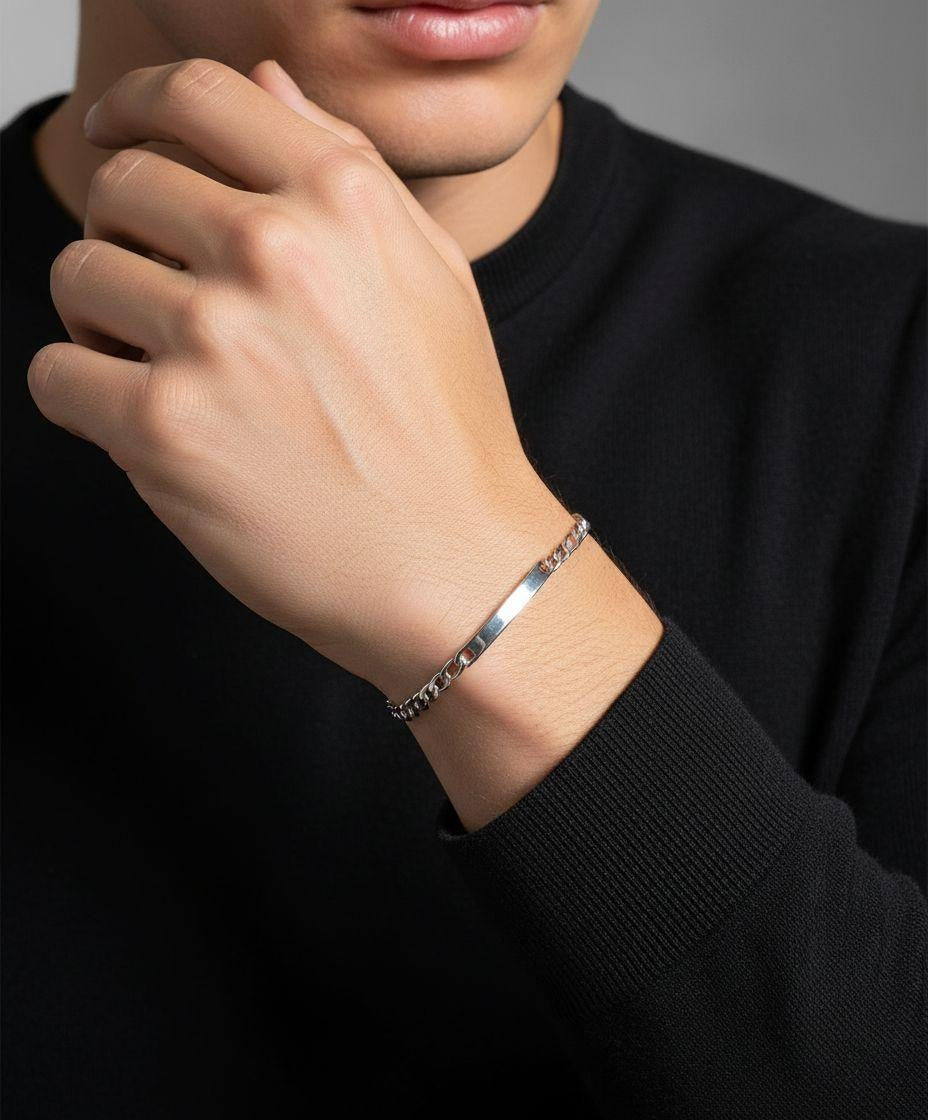 GOURMETTE EN ACIER MAILLE FIGARO 6 MM