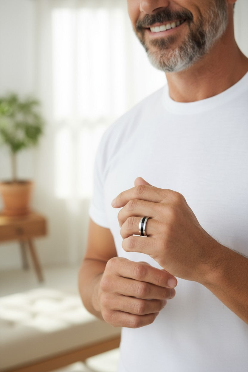 BAGUE EN ACIER LIGNE NOIRE