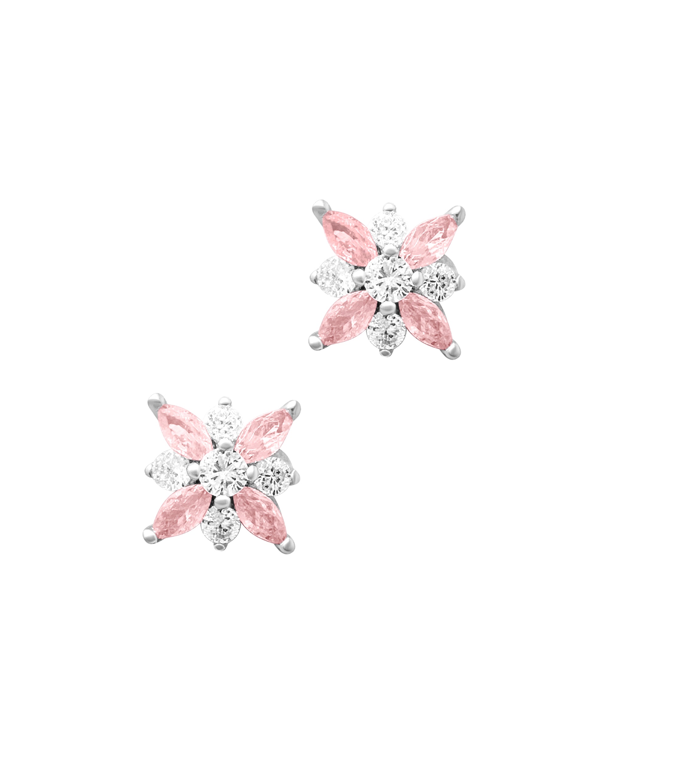 SILVER FLOWER EARRINGS WITH WHITE AND PINK ZIRCONIUM