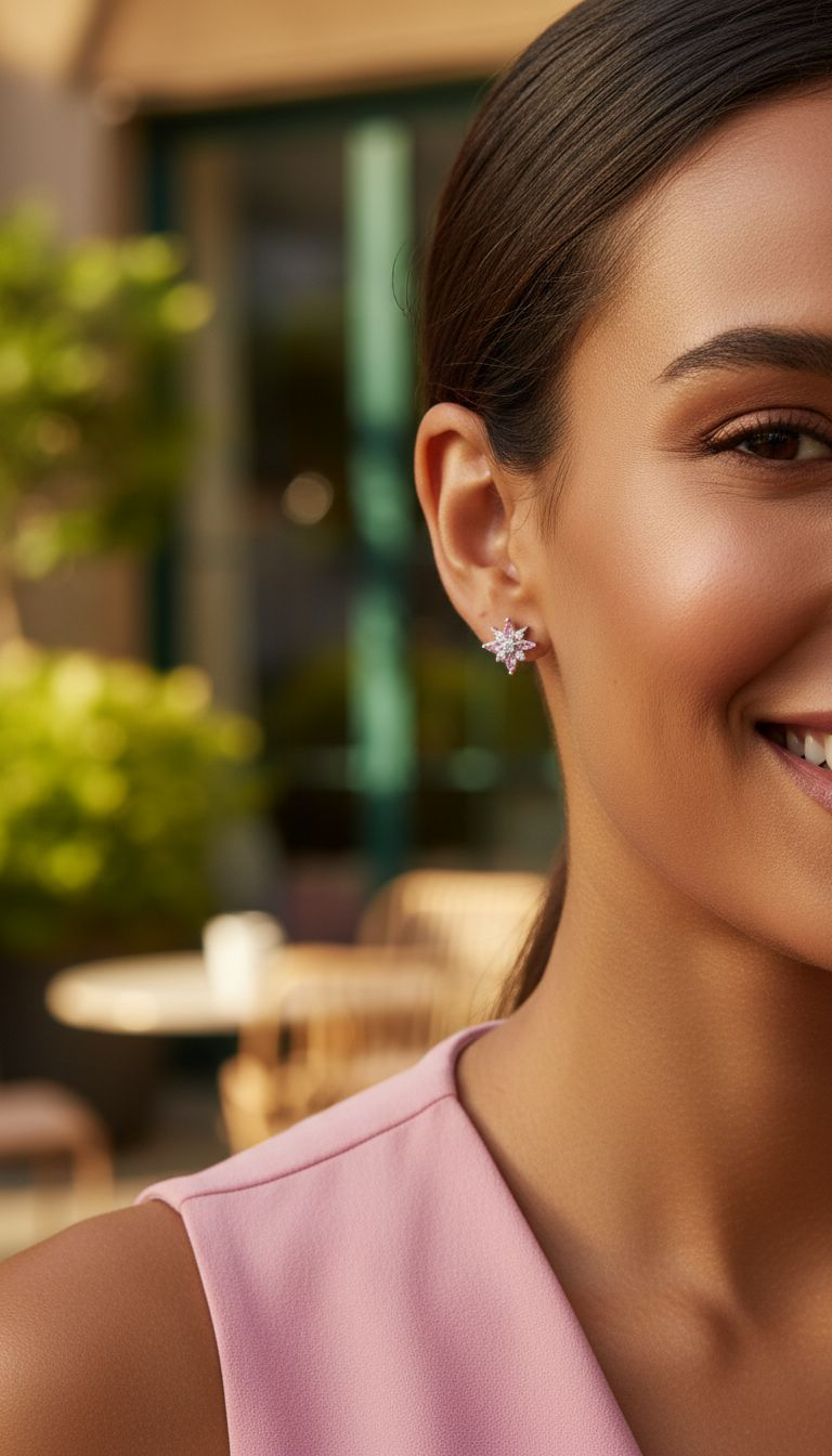SILVER FLOWER EARRINGS WITH WHITE AND PINK ZIRCONIUM