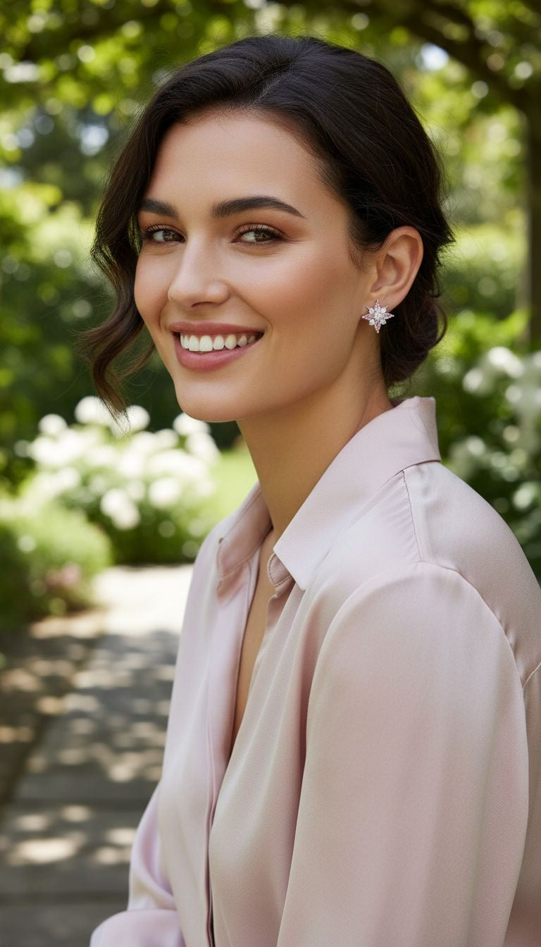 Zilveren bloemoorbellen met witte en roze zirkonia