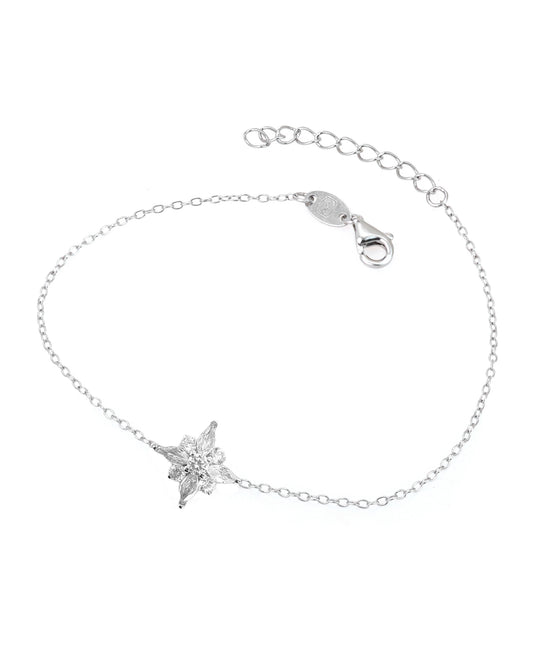 Bracelet en argent motif fleur avec pierres