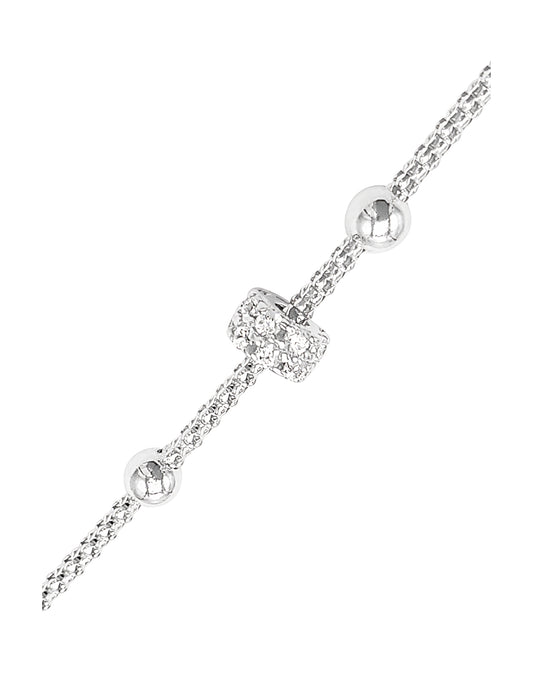 Silver bracelet with balls and cylinder set with stones