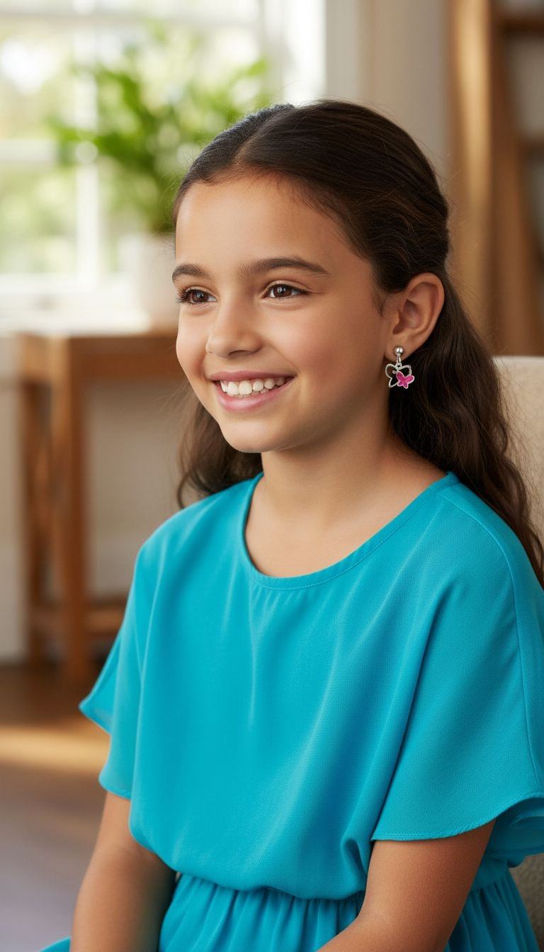 BOUCLES D'OREILLES EN ARGENT PAPILLONS ROSES