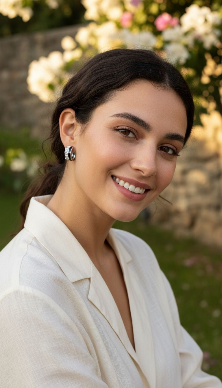 ZILVEREN HALVE HOEFEN MET ZWART EMAILLE EN STENEN