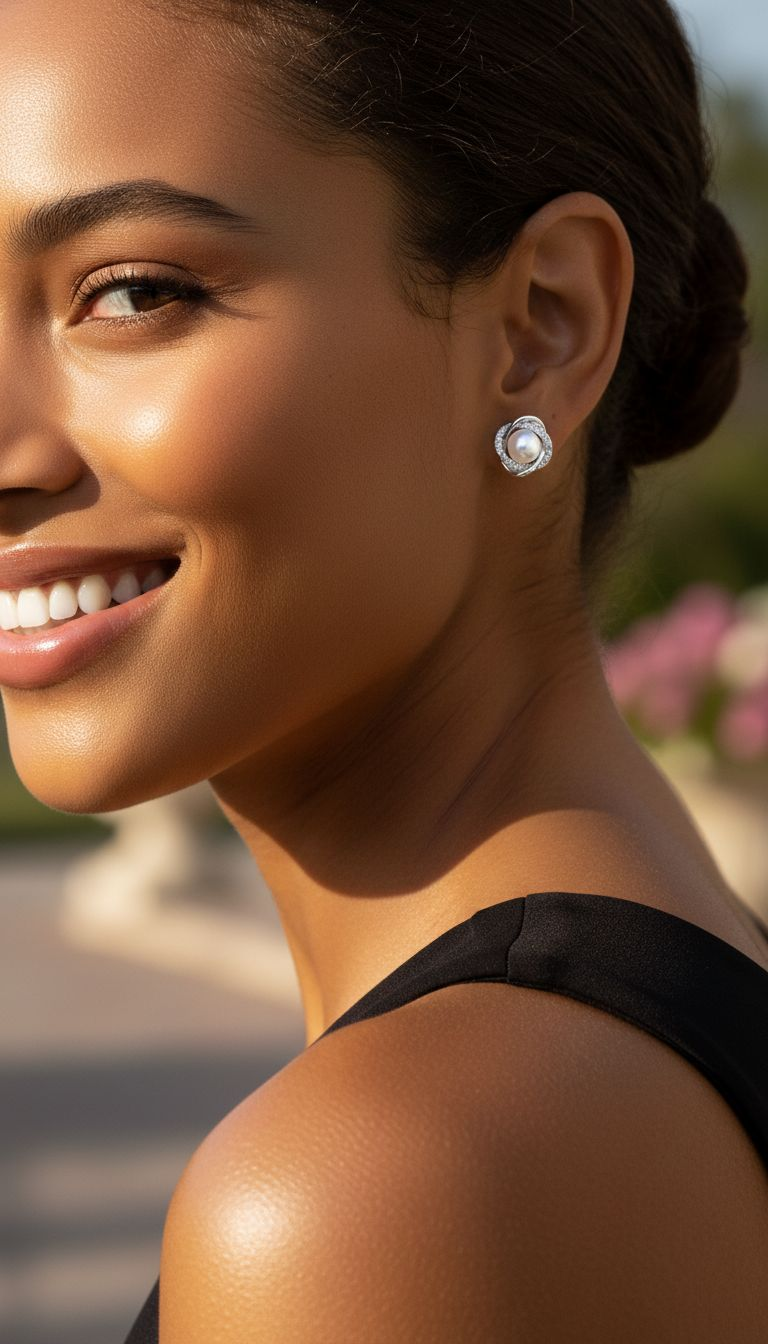 SILVER FLOWER EARRINGS WITH STONES AND PEARL