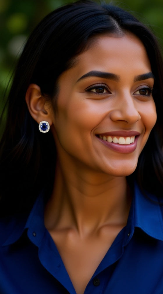 Zilveren solitaire oorbellen met blauwe en stenen