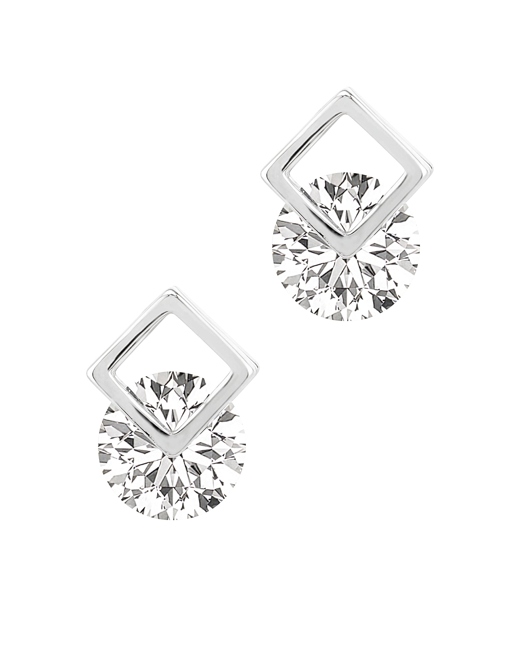 SQUARE AND SOLITAIRE SILVER EARRINGS
