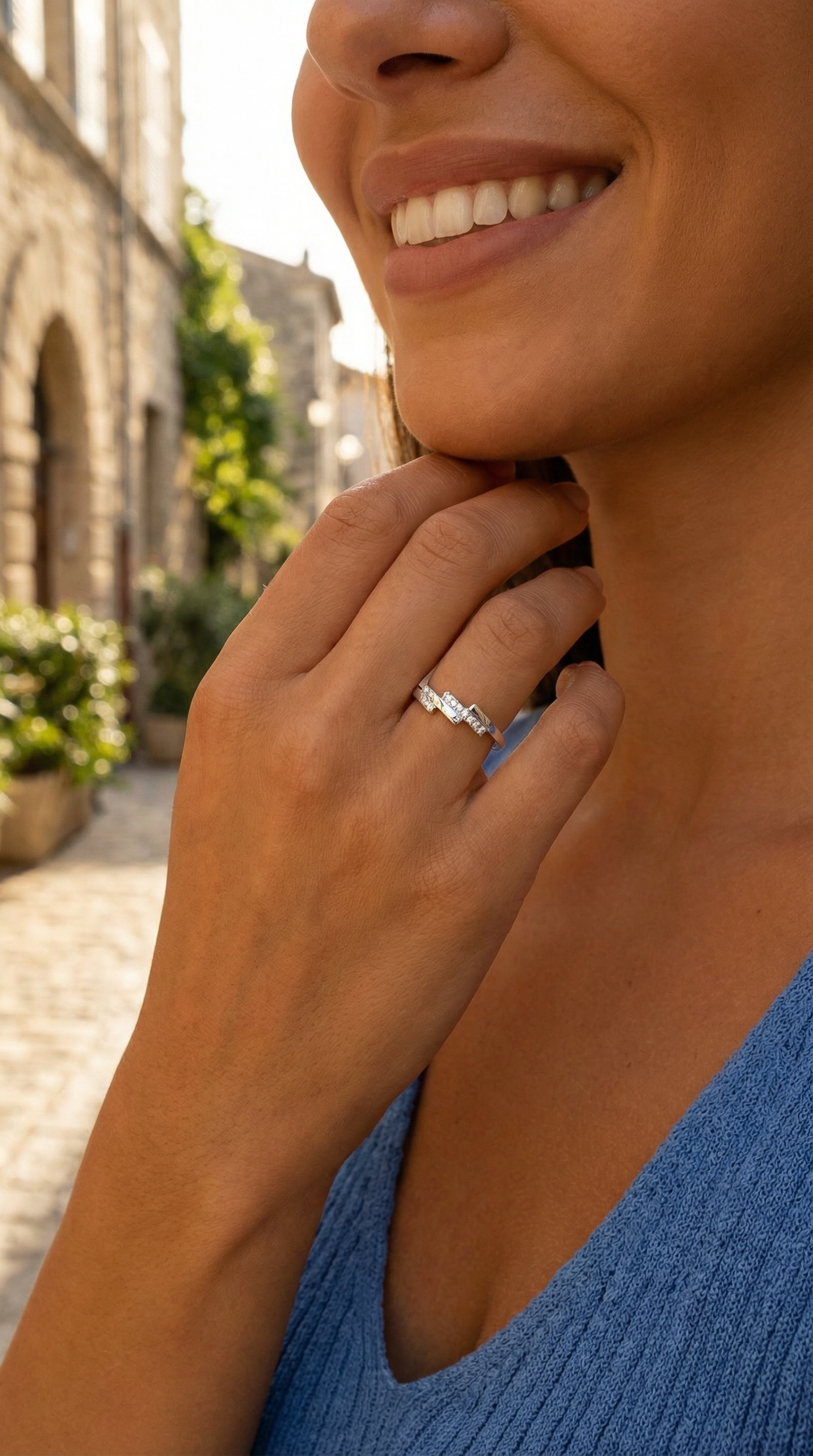 BAGUE EN ARGENT 2 BARRES AVEC PIERRES