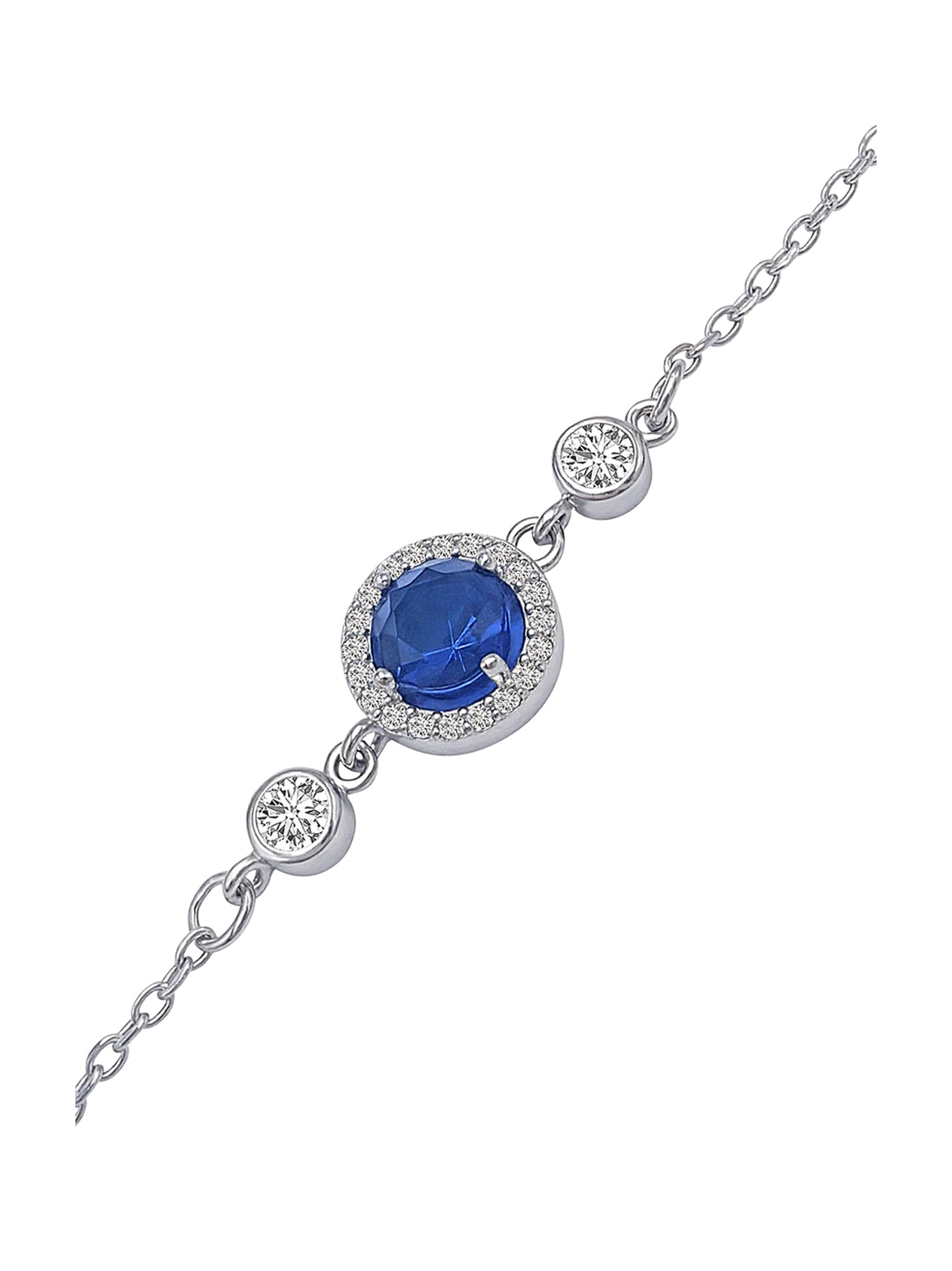 BRACELET EN ARGENT ROND ET SOLITAIRE BLEU ET 2 SOLITAIRES