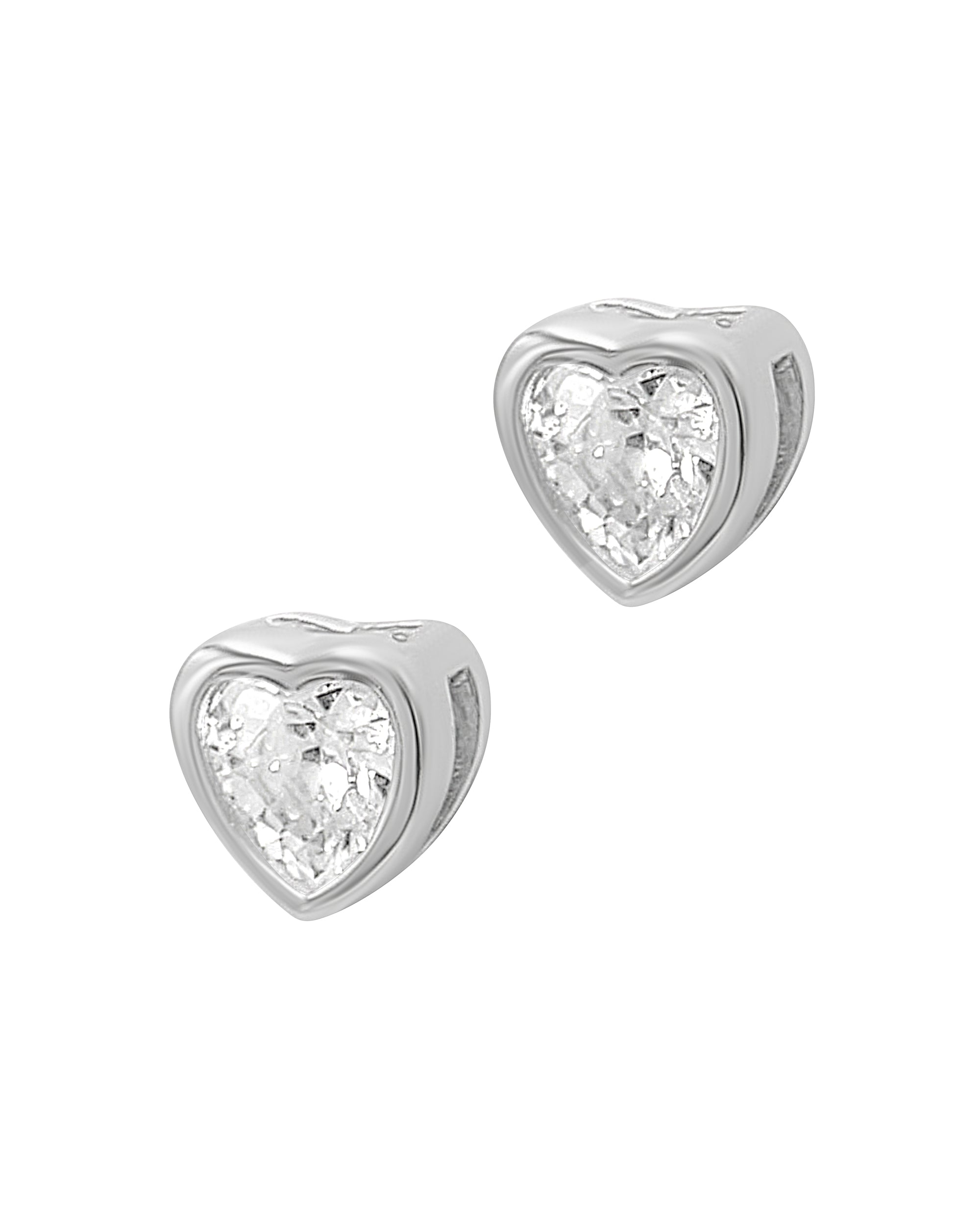 SILVER SOLITAIRE HEART EARRINGS