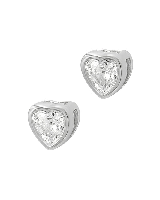 Silver solitaire heart earrings