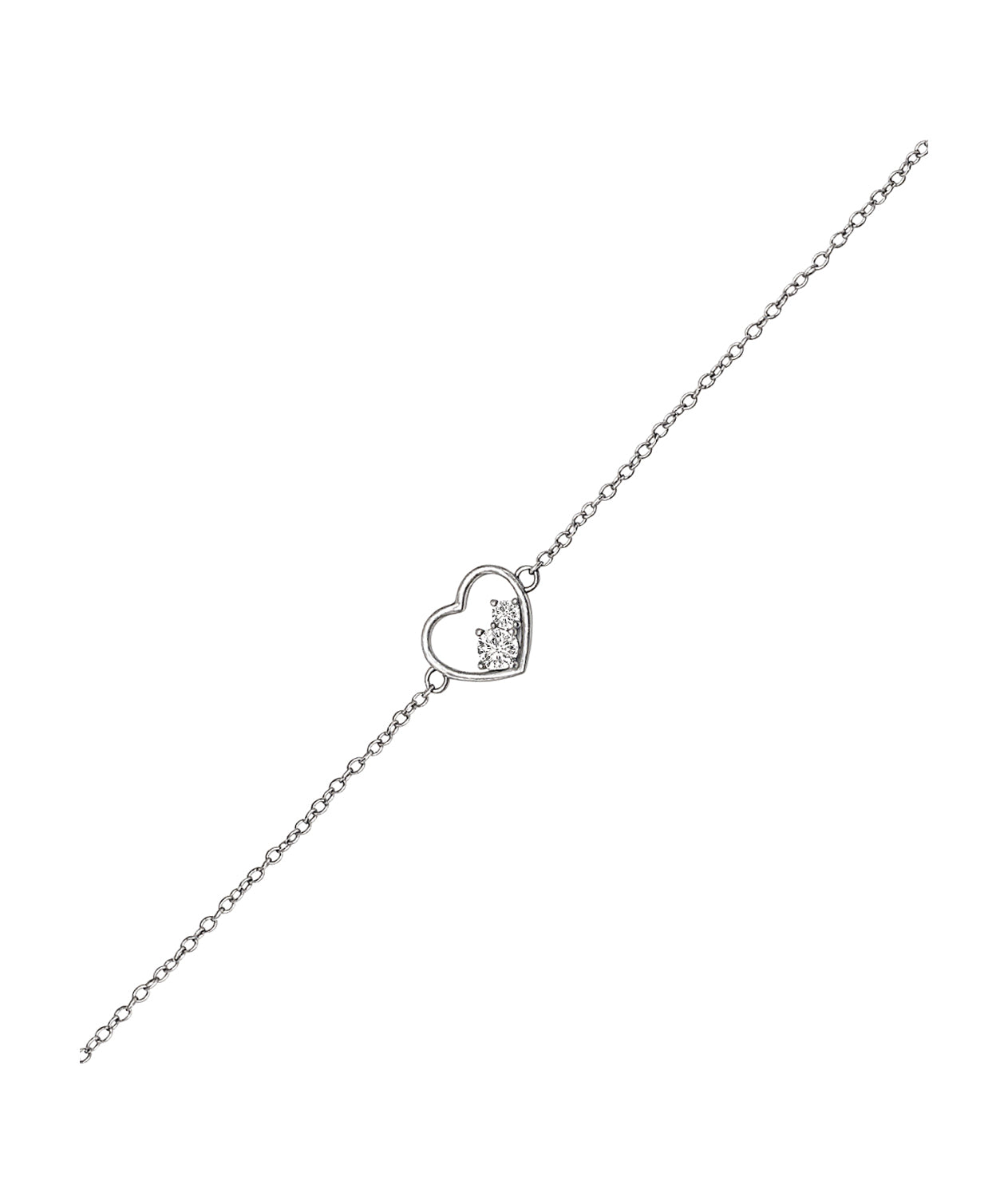 SILVER BRACELET WITH HEART AND 2 STONES