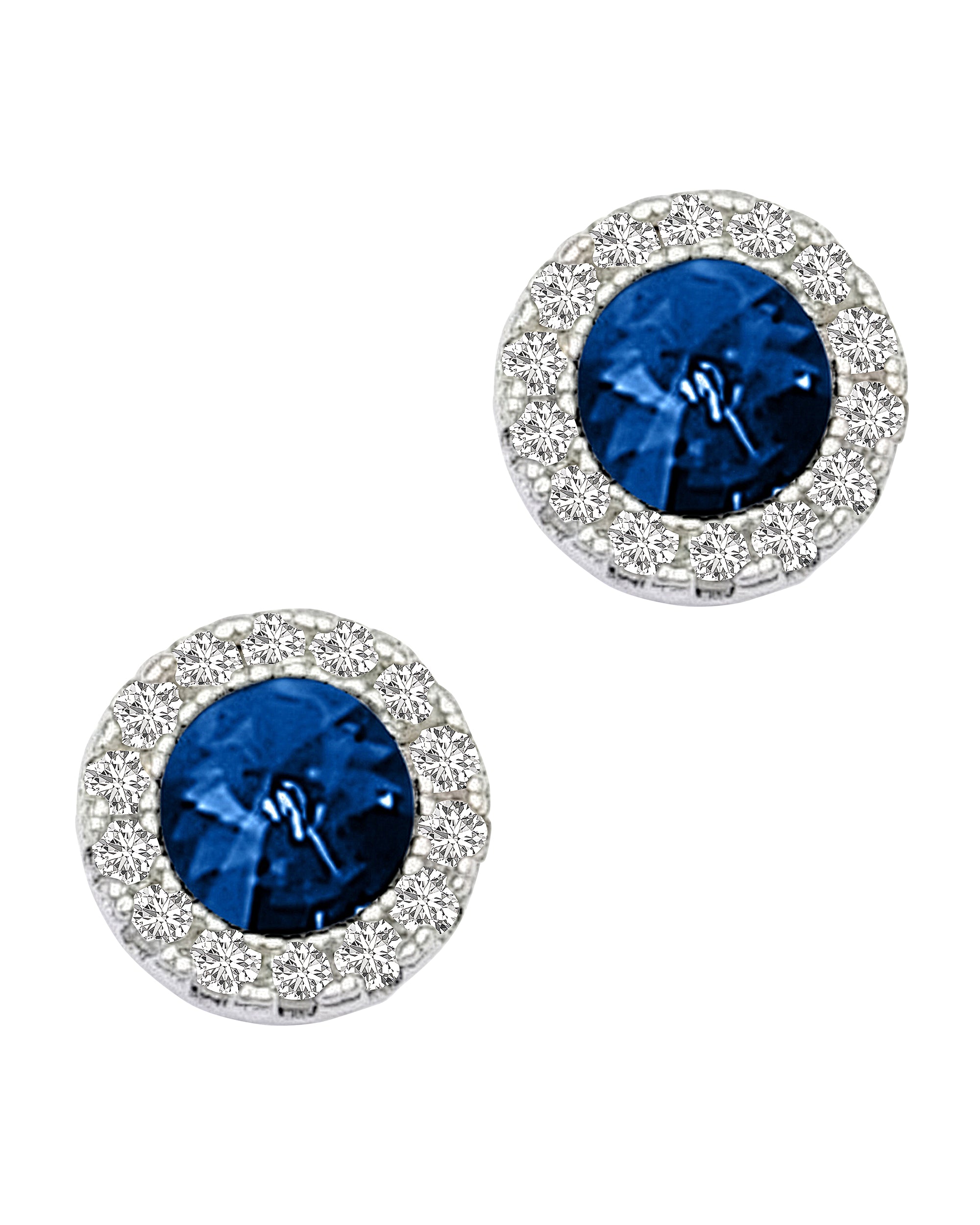 SILVER SOLITAIRE BLUE EARRINGS SURROUNDED BY STONES
