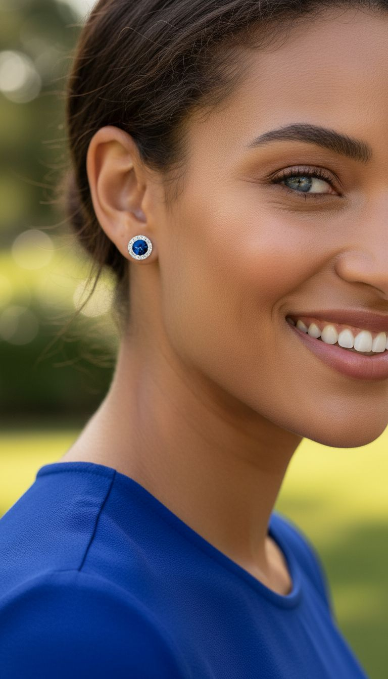 SILVER SOLITAIRE BLUE EARRINGS SURROUNDED BY STONES