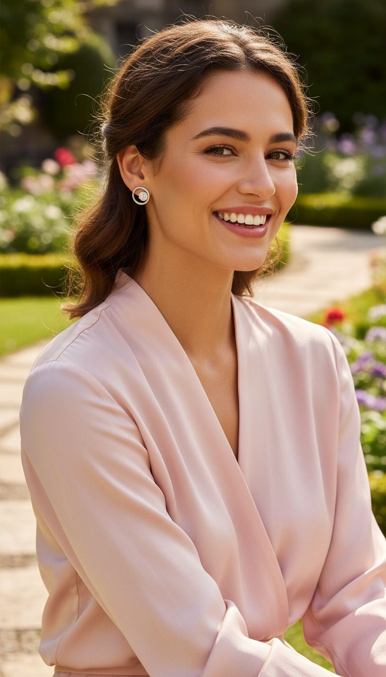 Zilveren oorbellen met cirkel en steen