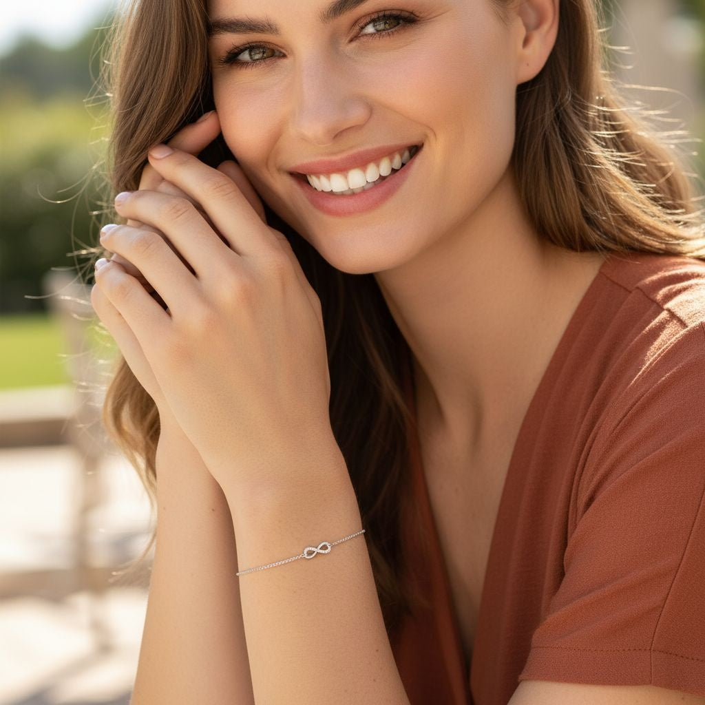 BRACELET EN ARGENT INFINI AVEC PIERRES