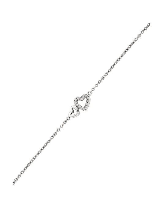 Bracelet en argent avec 2 coeurs et pierres