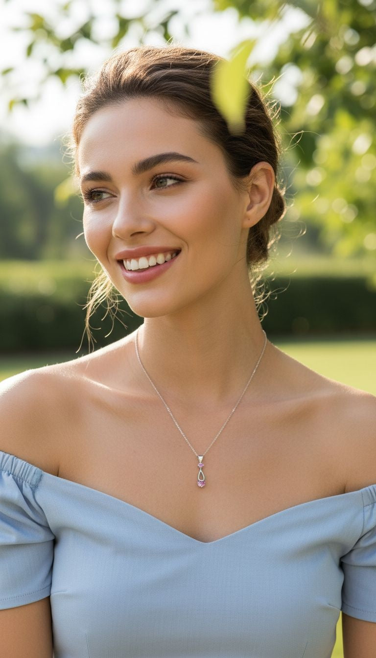 ZILVEREN HALSKETTING MET DRUKKNOOP EN LICHTROZE SOLITAIRE