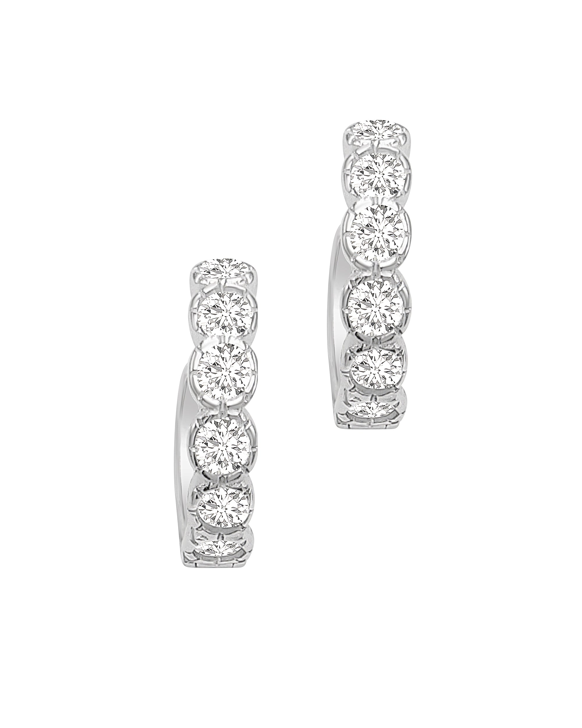 Silver hoop earrings set with stones, 1.4 cm