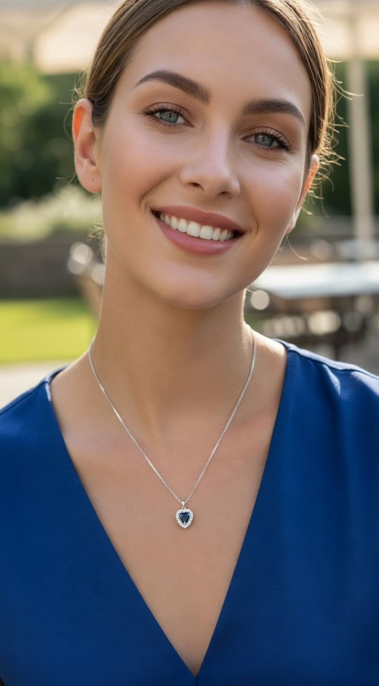 COLLIER EN ARGENT PENDENTIF COEUR BLEU