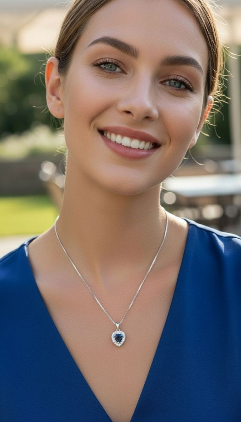 ZILVEREN KETTING MET BLAUW HART HANGER