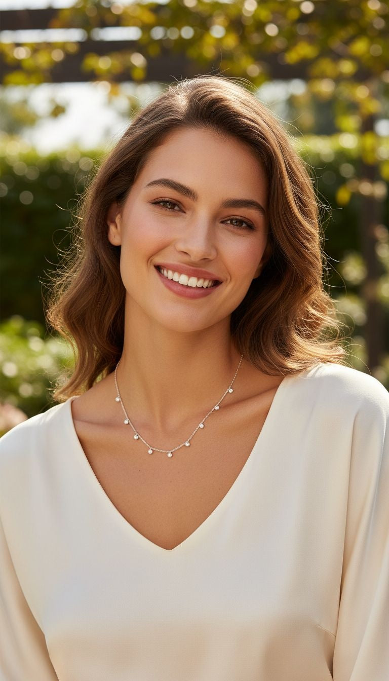 ZILVEREN KETTING MET 10 HANGERSTENEN