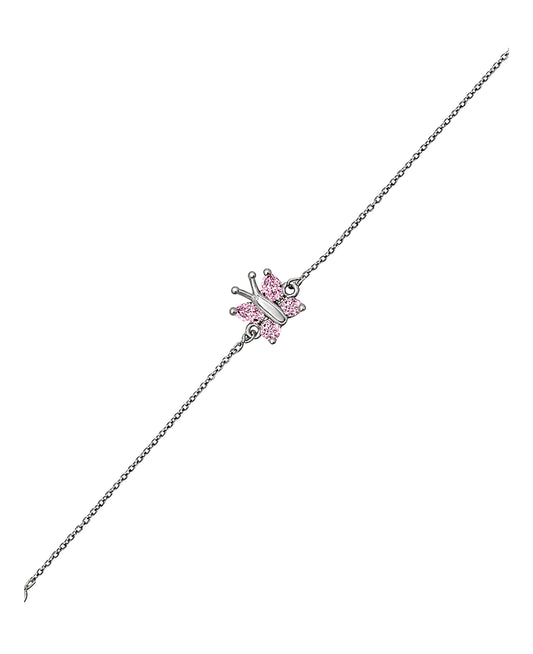 Child's silver bracelet pink butterfly