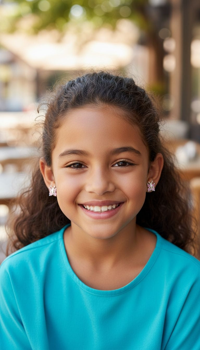 Zilveren vlinderoorbellen voor kinderen met roze steentjes