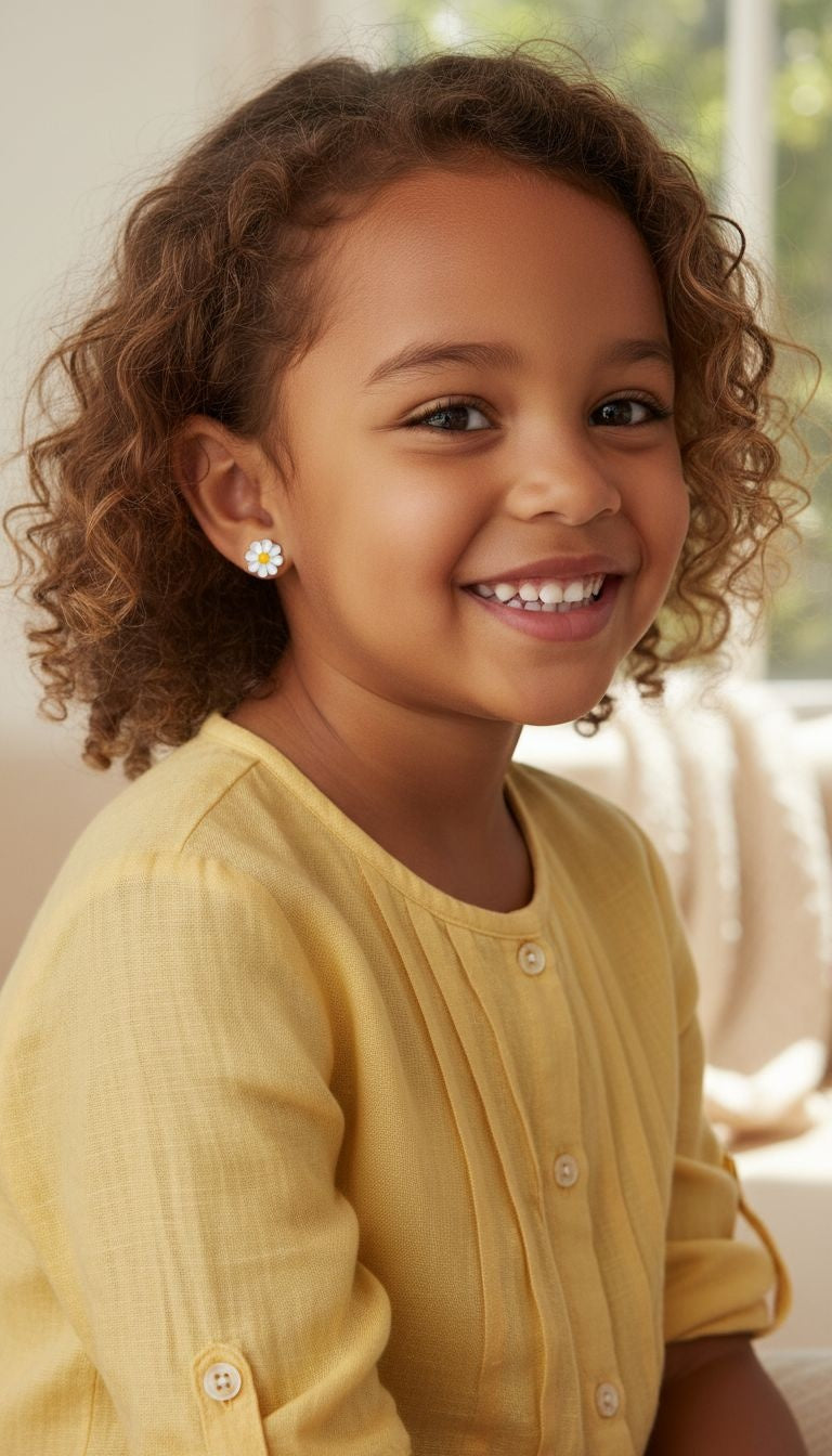 Zilveren oorbellen met madeliefjesmotief voor kinderen