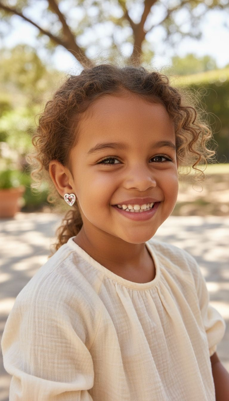 BOUCLES D'OREILLES EN ARGENT COEUR AVEC PIERRES ROSE ET BLANCHE
