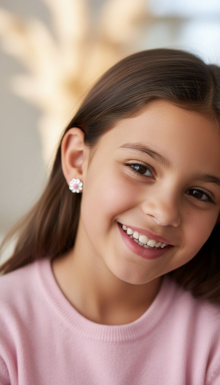 Zilveren oorbellen met bloemmotief voor kinderen