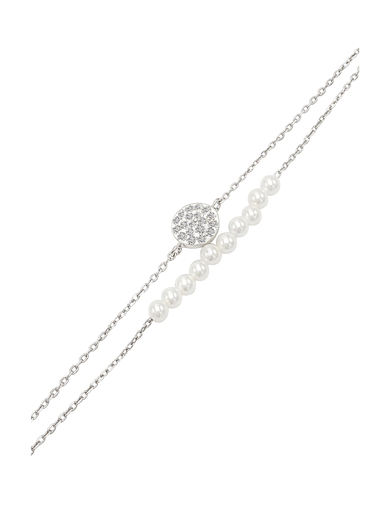 ROUND SILVER BRACELET WITH RHINESTONES AND BEADS