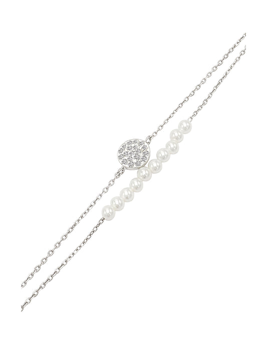 Ronde zilveren armband met strass en kralen